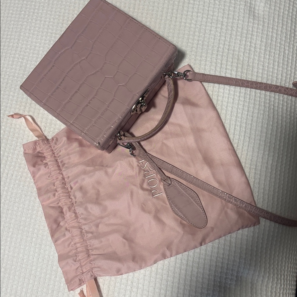 Pop & Suki Box bag in Cottonecandy Pink Croc-Embossed leather.